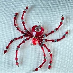 Christmas Red Heart Beaded Spider Ornament